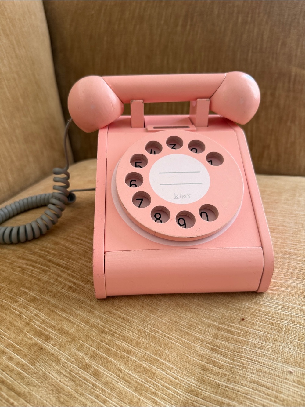 Kiko Pink wood Retro Rotary Desk Phone kids toy Waldorf